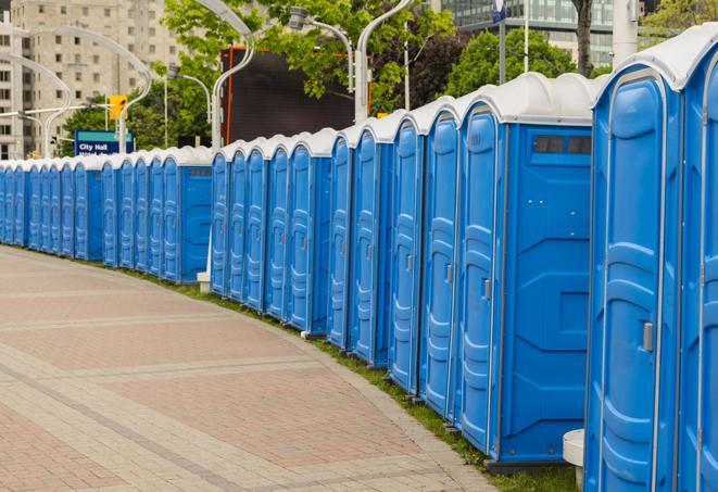 Seasonal porta potty units set up at a Watertown, New York State venue