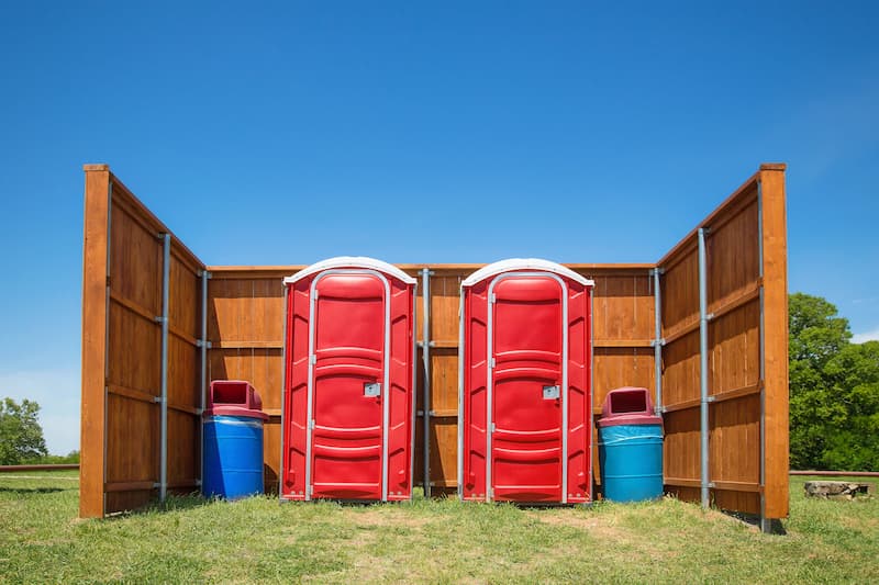 Short-term porta potty units staged for delivery in Watertown, New York State